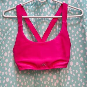 ALO Yoga Women's Hot Pink Sports Bra - Strappy Back Support